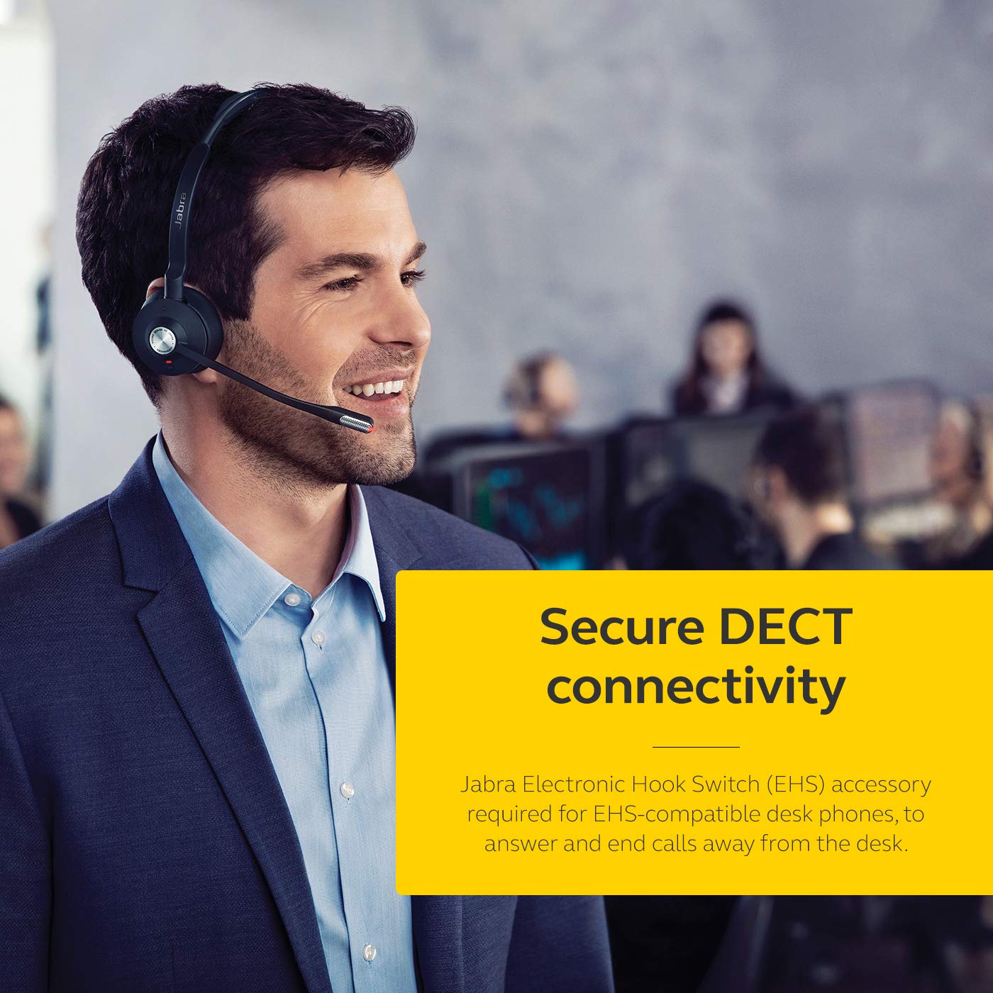 Jabra Engage 75 On-Ear DECT Mono Headset - Skype For Business Certified Wireless Headphones with Advanced Noise Cancellation for Deskphones and Softphones – Black – UK Version