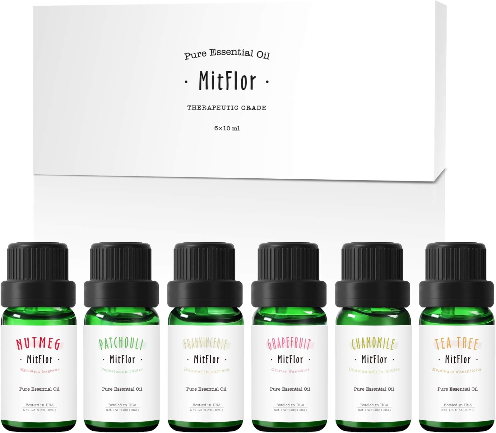 Candle Making Scents, Mitflor Top 6 Premium Grade Aromatherapy Oils Gift Set with Tea Tree, Chamomile, Grapefruit, Frankincense, Patchouli, Nutmeg Essential Oils, 6x10ml