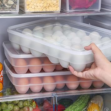 Deviled Egg Containers with Lid, Clear Plastic Egg Holder for Refrigerator Stackable Plastic Eggs Platter 34 Eggs Anti-slip Tray for Protect and Keep Fresh Transparent
