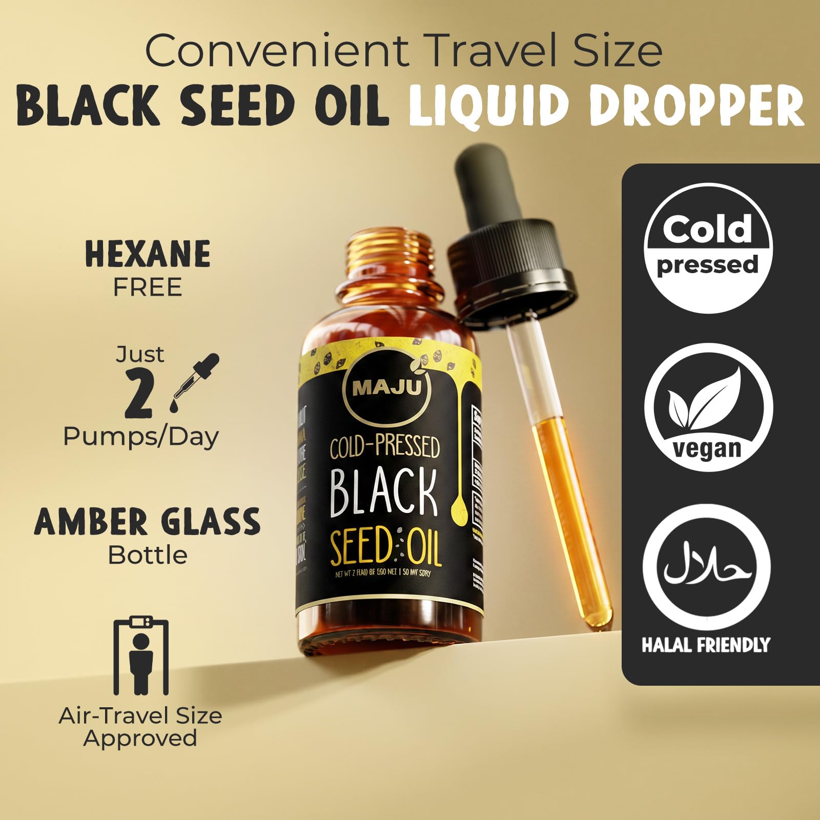 Maju Superfoods Black Seed Oil - 3 Times TQ, Cold-Pressed, Travel Size, 100% Turkish Black Cumin Seed Oil, Liquid Pure Blackseed, Glass Bottle, 2 Oz — Amazon image 3