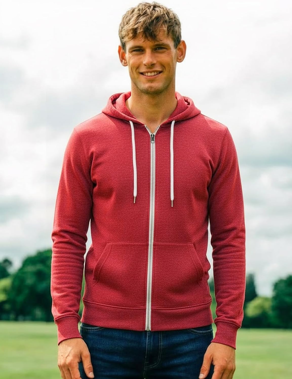 H2H Men's Zip Up Hoodie Lightweight Long Sleeve Basic Slim Fit Cotton SweatShirt with Pocket