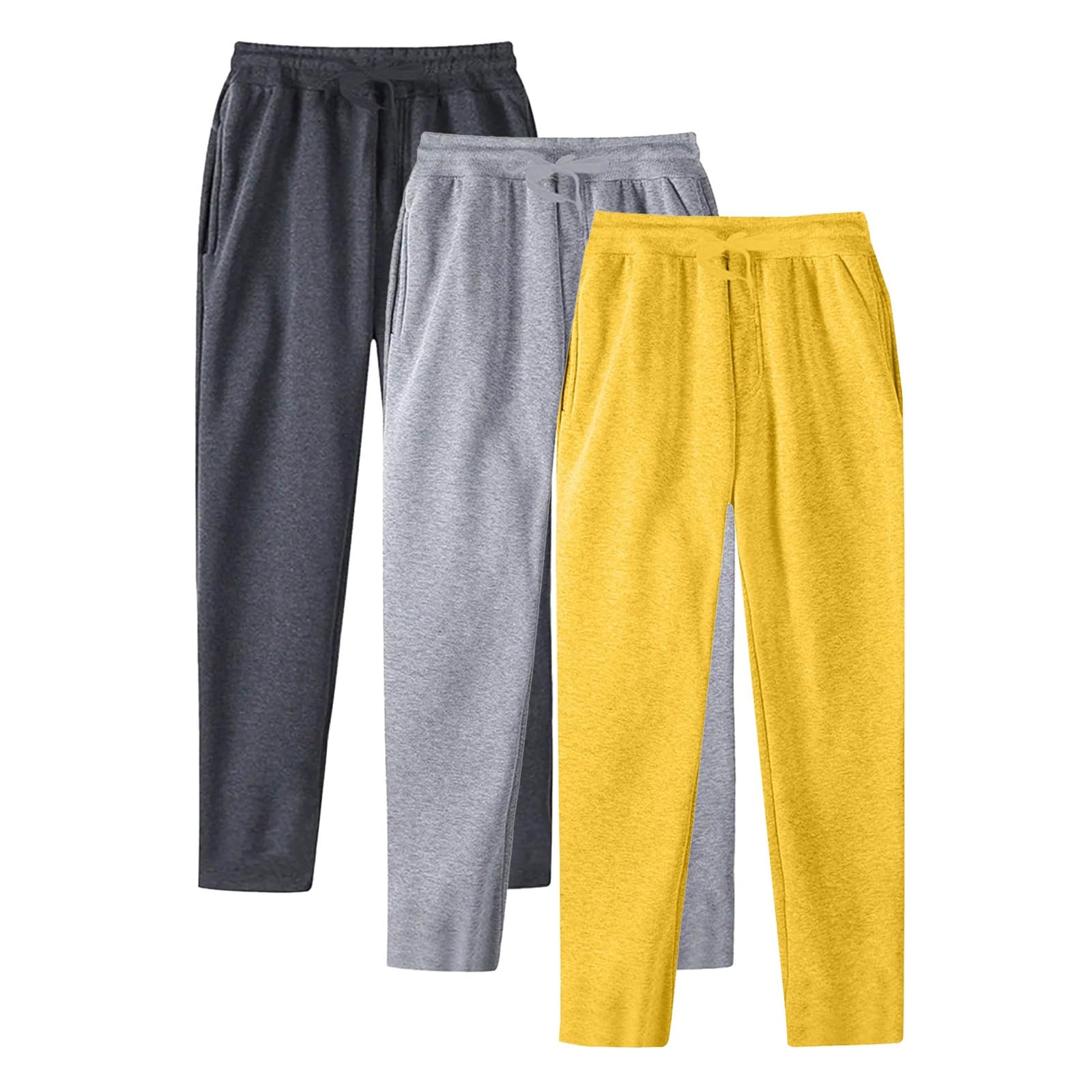 Generisch Pack de 3 pantalones de chándal largos para hombre, pantalones largos de ocio, pantalones de entrenamiento, cómodos, pantalones de fitness, monocolor, cintura elástica con cordón, pantalones