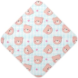 Checkered Bear Hooded Baby Towel Cotton 4-Layer Muslin Soft Absorbent Bath Towel for Newborn, Infant, Toddler - Ideal for Baby Shower Registry | 0-6 Years