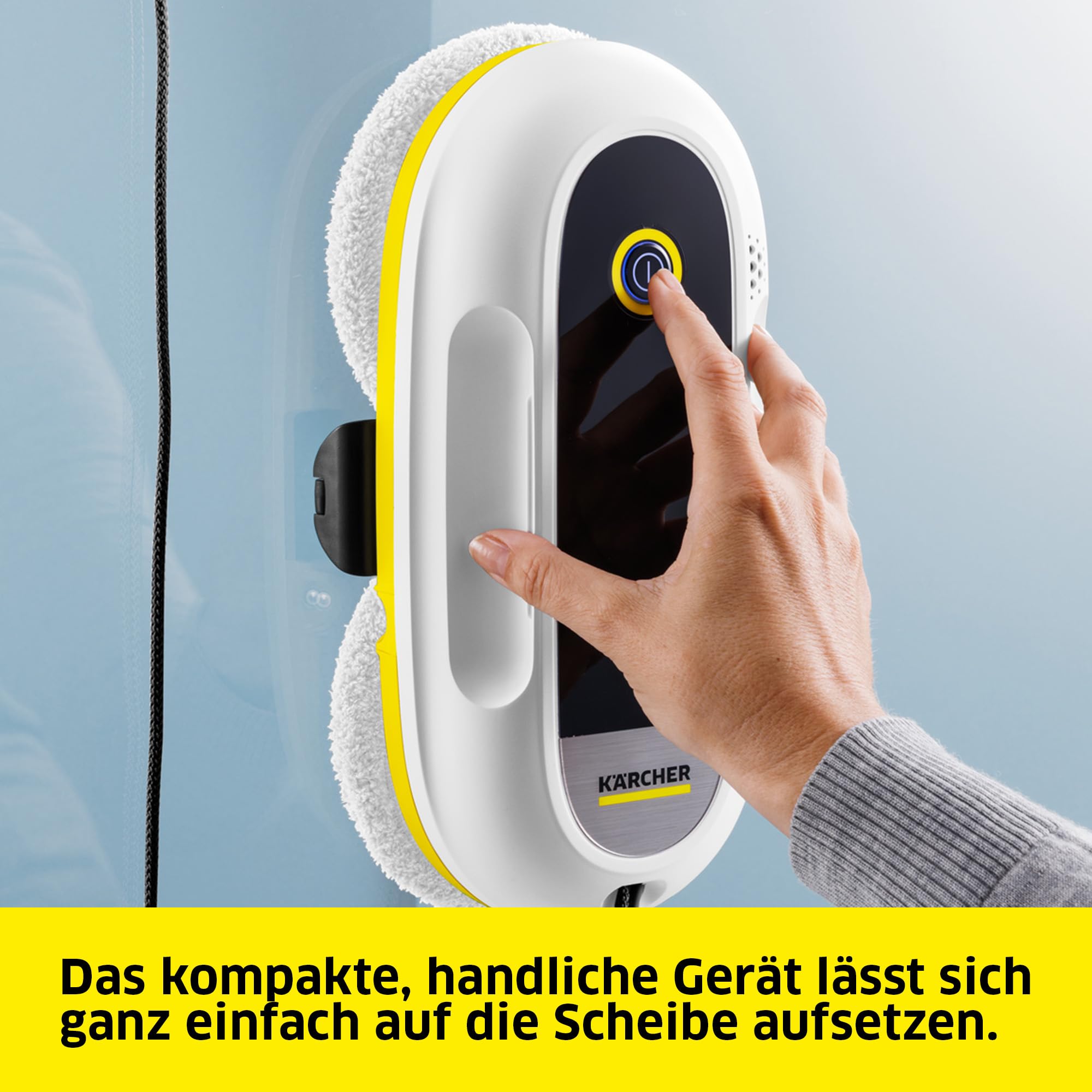 KÄRCHER Fensterputzroboter RCW 2 Extra+, automatische Fensterreinigung, mit Sicherungsseil und Notversorgungs-Akku, 3 min/m², Tank: 70 ml, 5 Reinigungsmodi, Kabel: 5 m, 6 Paar Wischbezüge