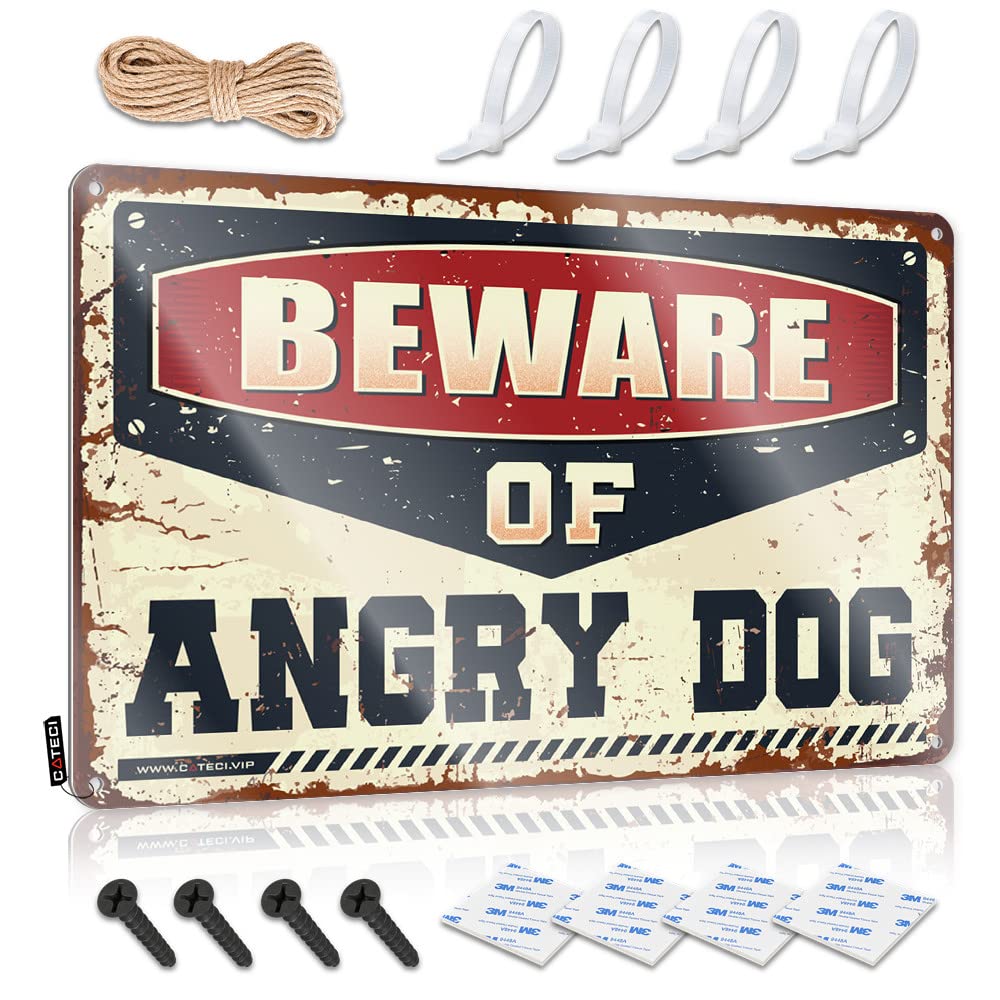 HELIOFORGE Drinking Signs Funny Beware Of Angry Dog Tin Sign Signs For Bedroom Door Tin Sign Funny(20X30CM)