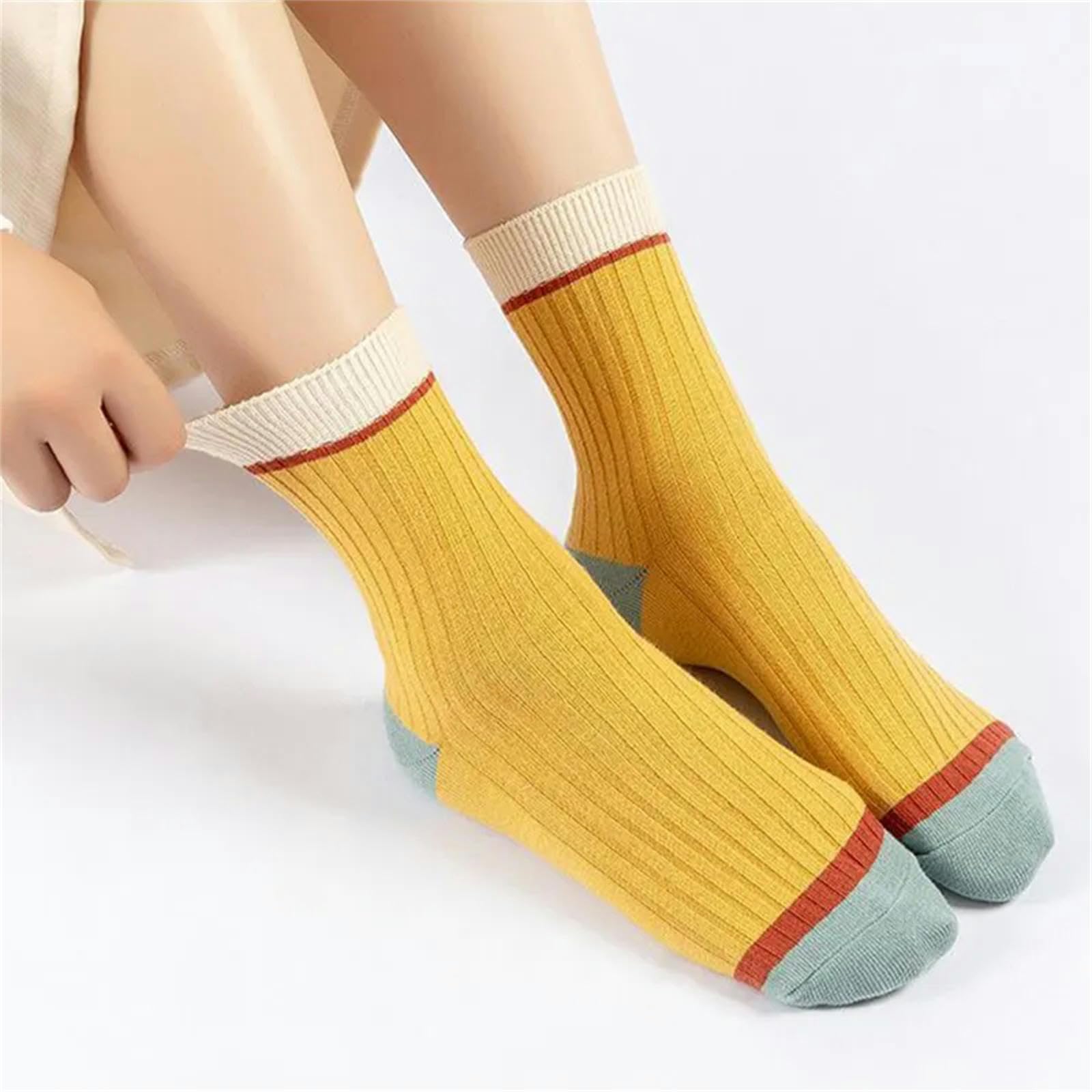 Calzini Calzini A Strisce Da 5 Pairsies Calzini A Tubo A Tubo Solido Calzino Invernale Autunnale Per Donne
