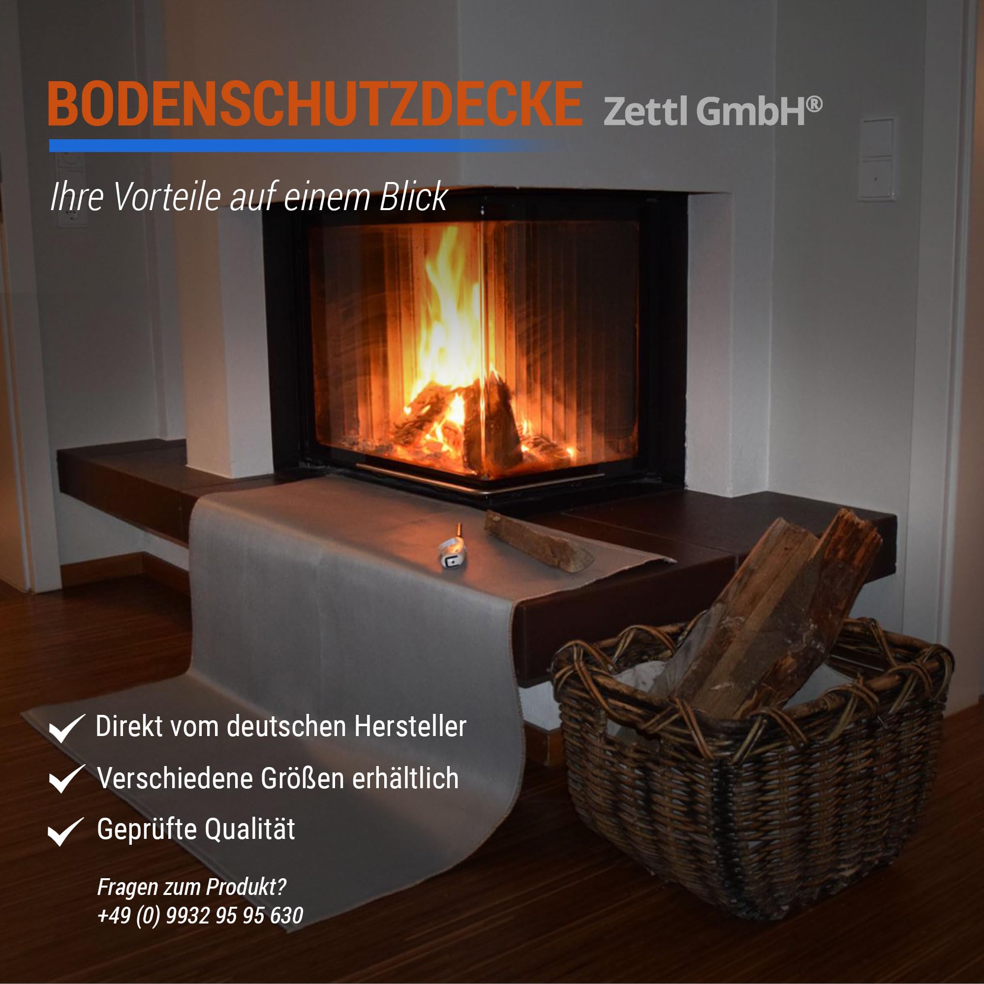 Zettl GmbH Telo di protezione del suolo 550 °C 2x1 m | Tappetino ignifugo per caminetti e barbecue, resistente al calore, parascintille e alternativa al vetro