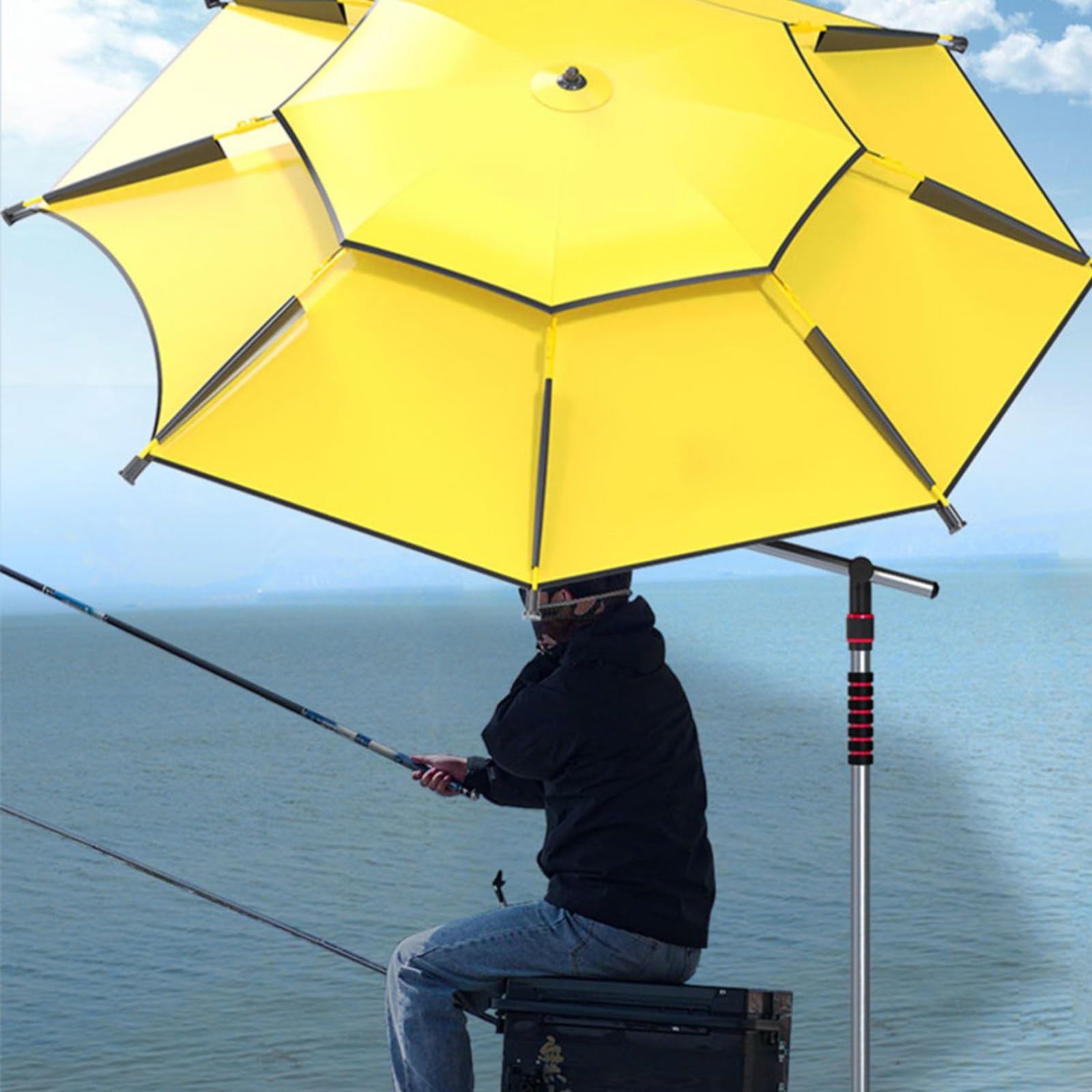 Parasol wędkarski, parasol przeciwsłoneczny na zewnątrz, odporny na wiatr, trwały, lekki, łatwy przycisk, na plażę, patio, do ogrodu, na wędkowanie na zewnątrz, 2,0 m
