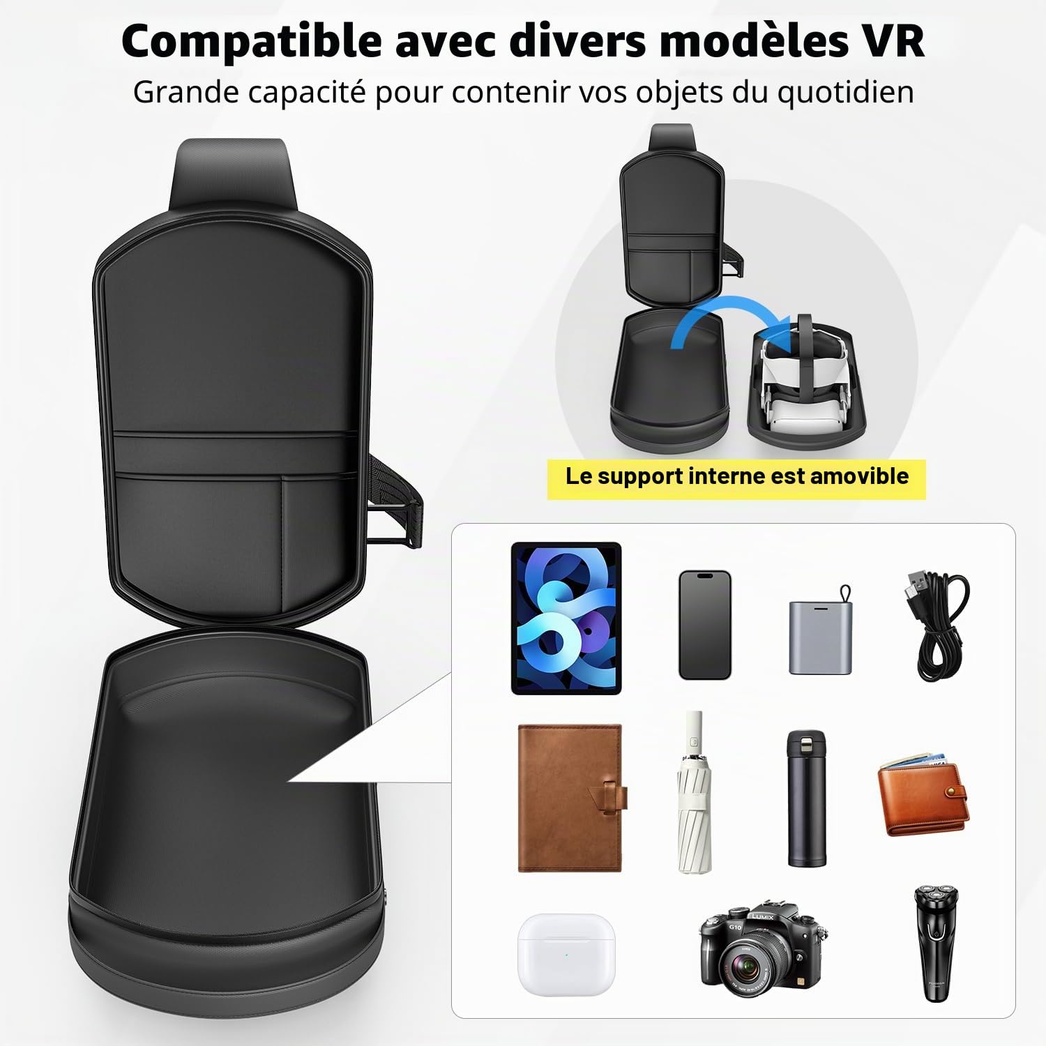 Sac de transport compatible avec Meta Quest 3S/Quest 3/Quest 2/Vision Pro/Pico 4, étui de voyage rigide compatible avec Kiwi Design, Noir , L