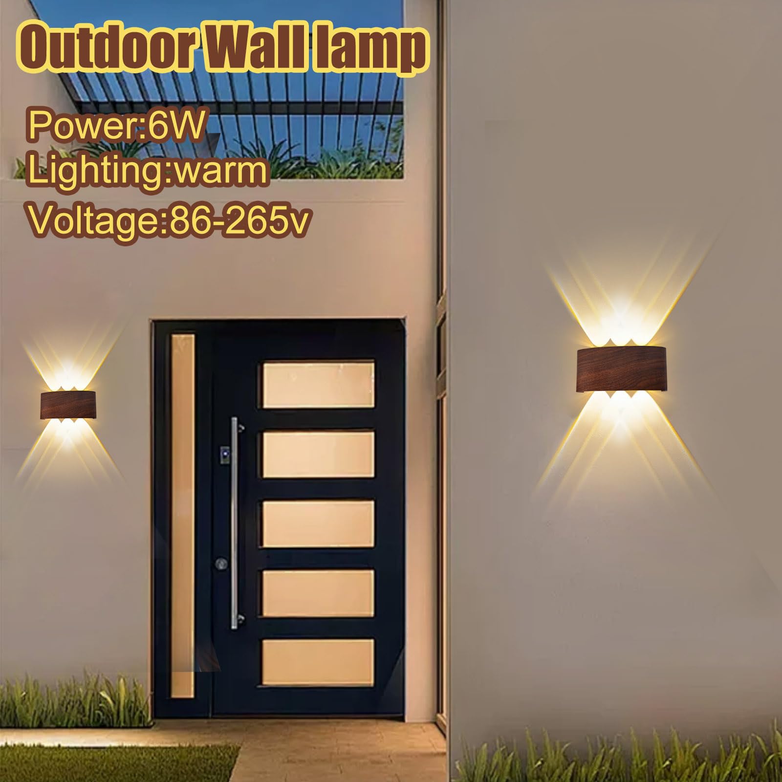 2 pezzi Lampada da Parete Interno Esterno 6W Bianco Caldo 3000K Lampada LED da Muro Moderna in Alluminio Aspetto Legno IP65 Impermeabile Applique da Parete per Camera da Letto Balcone Corridoio