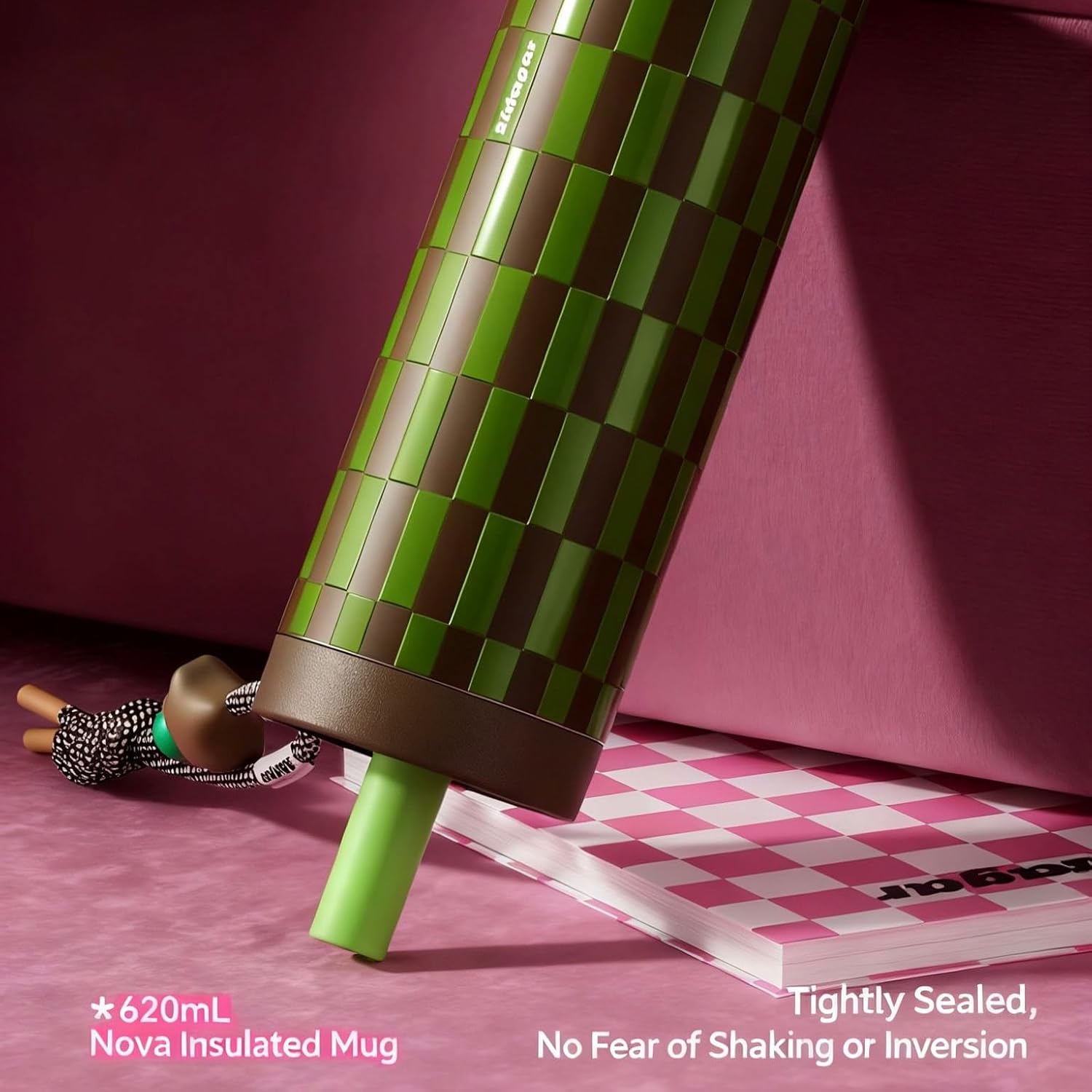 24 oz Tumbler with Handle and Straw, Leak-proof Reusable BPA-Free Cup, Urban Outdoor Gorpcore Style, Gym Workout Hiking Travel, Coffee & Smoothie Flask, Star Charm - Retro Green Brown - Image 7