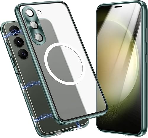 Jonwelsy Funda para Samsung Galaxy S23 Plus, compatible con Magsafe 360 grados Full Body Funda de protección magnética de atracción de metal