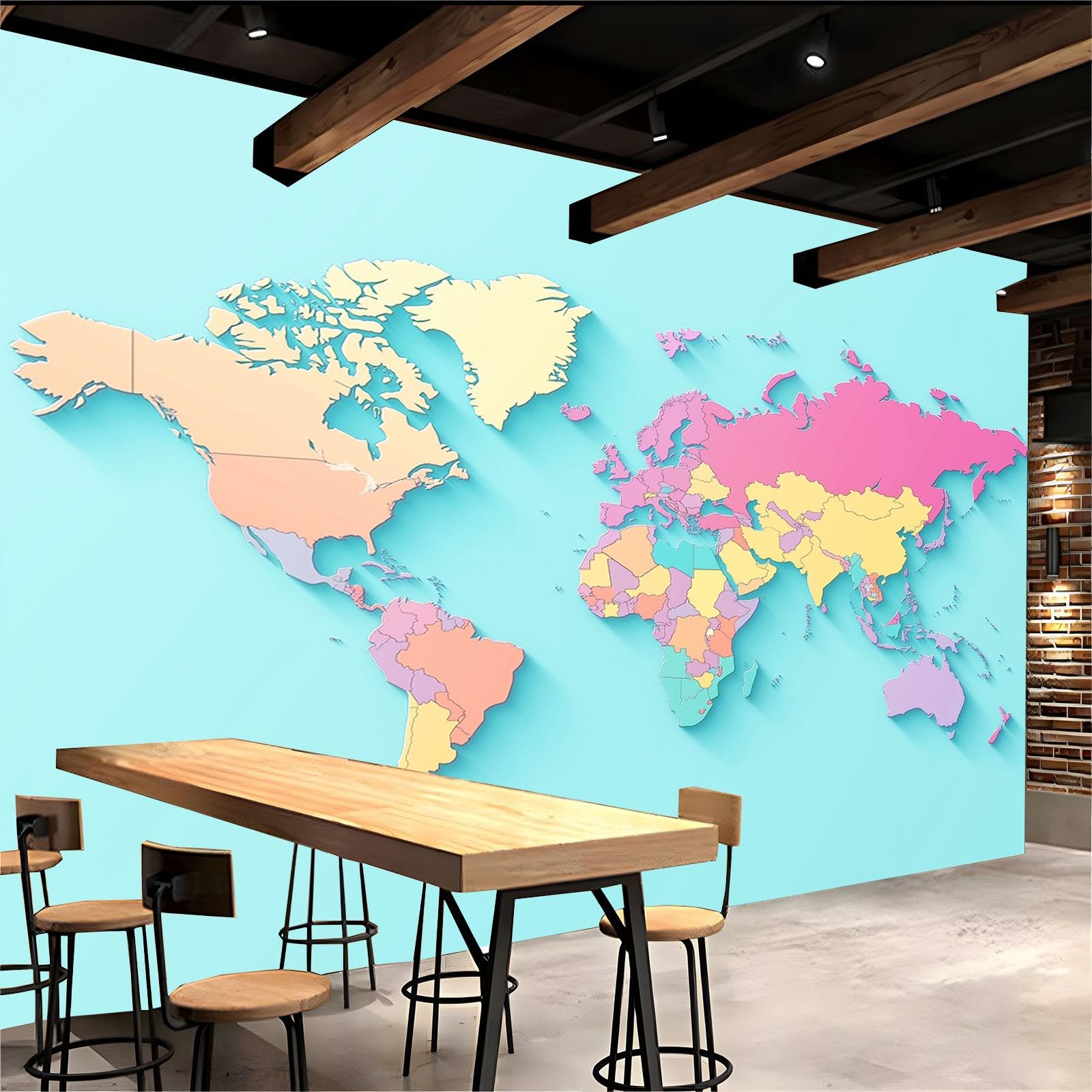 Tapeta kolorowa mapa świata 350 x 256 cm zdjęcie plakat mural tapeta, DIY sztuka ścienna mural wodoodporne tapety ścienne, do salonu sypialni przedszkola tło telewizora wystrój domu
