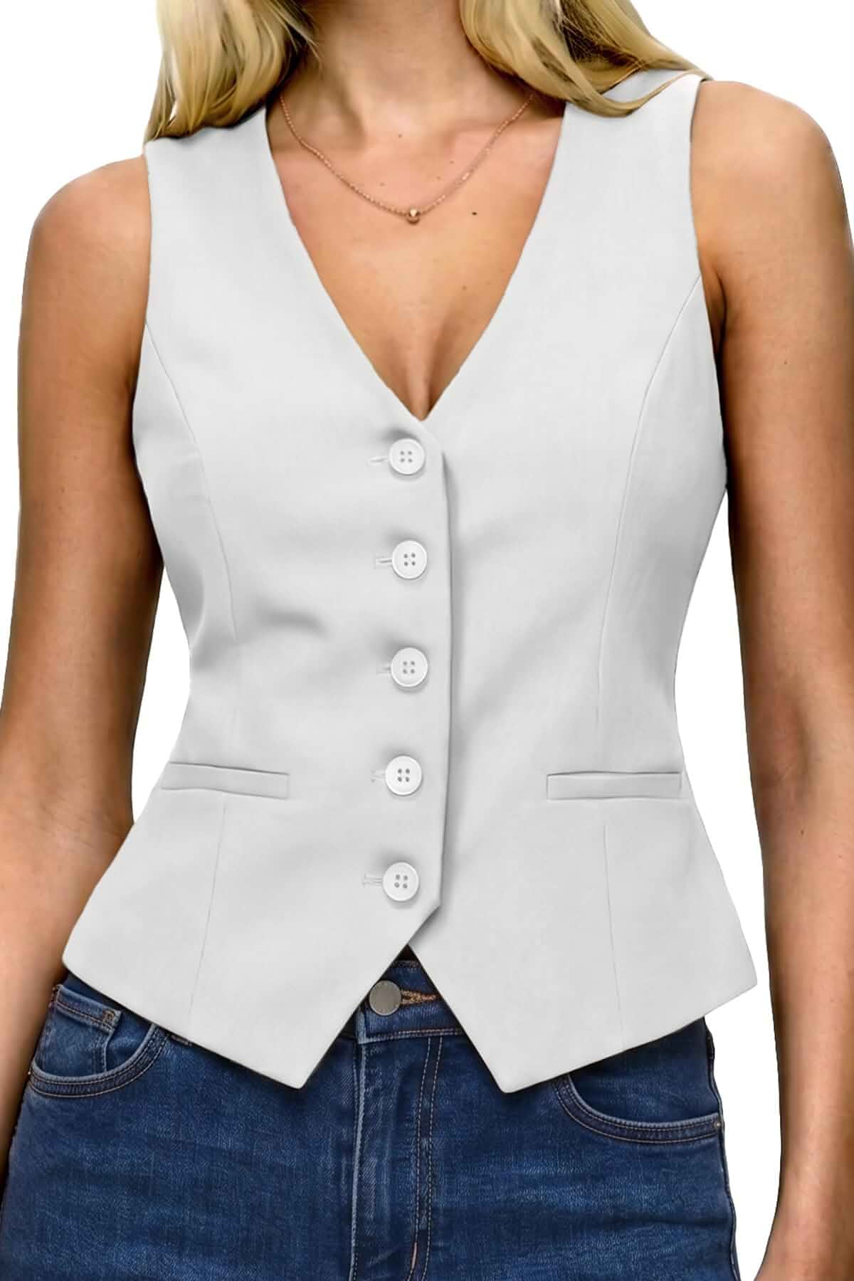 ELLEVEN High Stretch Womens Knit Blazer Vest Tops V-Neck Sleeveless Button Down Suit Vest Tops for Women Business Casual, Classy Old Money Outfits Women