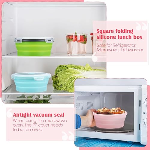 Miniatura 7 de Maxdot 12 cuencos redondos plegables con tapas, recipientes de silicona para almacenamiento de alimentos, recipientes al vacío para almacenamiento