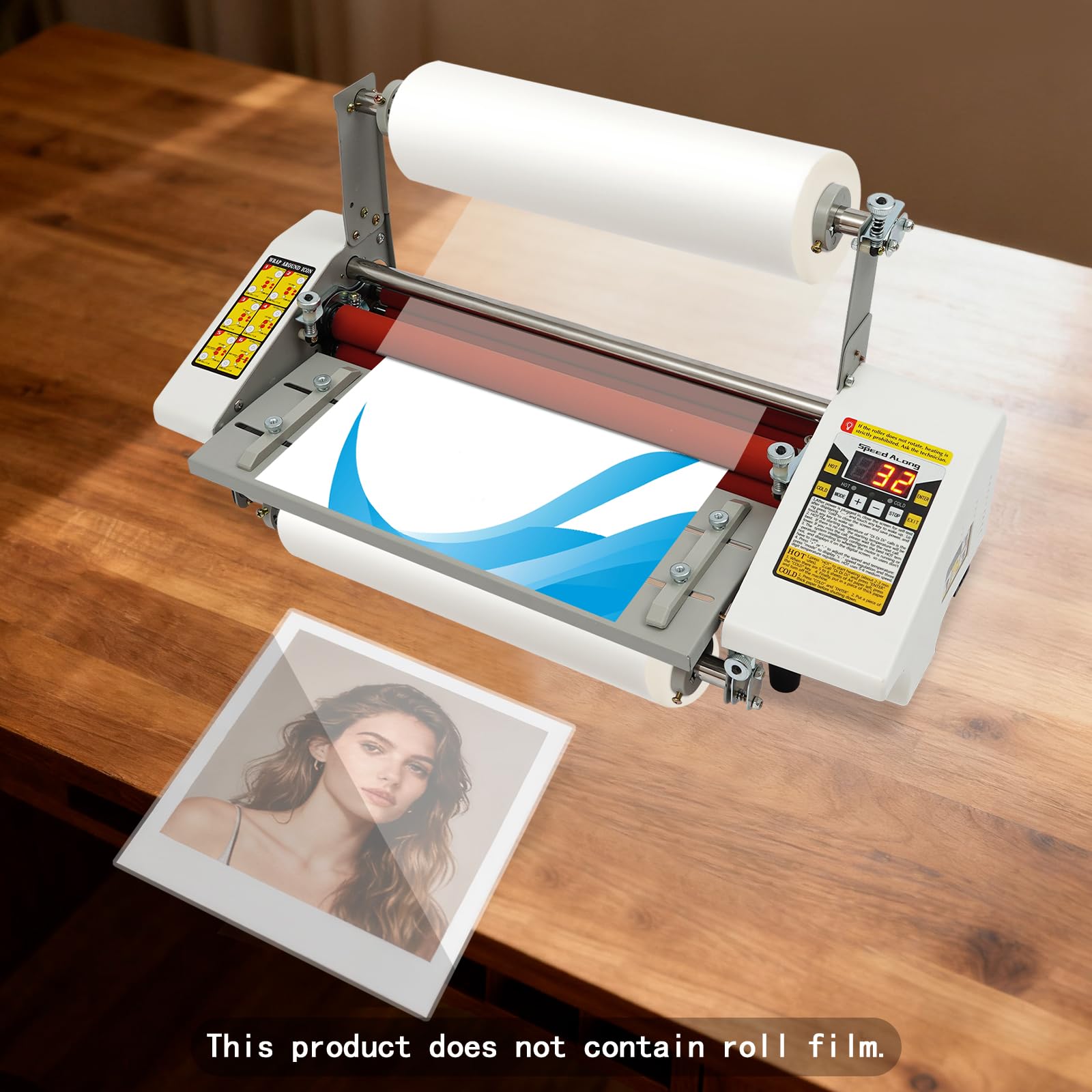 Plastificatrice a rulli monofacciale, laminatrice a caldo freddo con rulli e display digitale, plastificatrice professionale per documenti, foto e carte