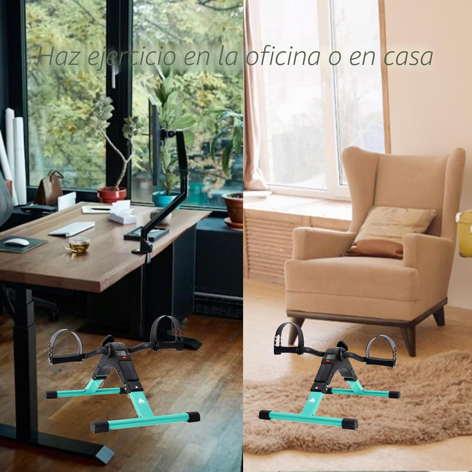 EVOLAND Bicicleta ejercitadora de pedales, portátil para el hogar, mini bicicleta de ejercicio, plegable, con monitor LCD y resistencia ajustable, no incluye alfombrilla deslizante Azul/Verde