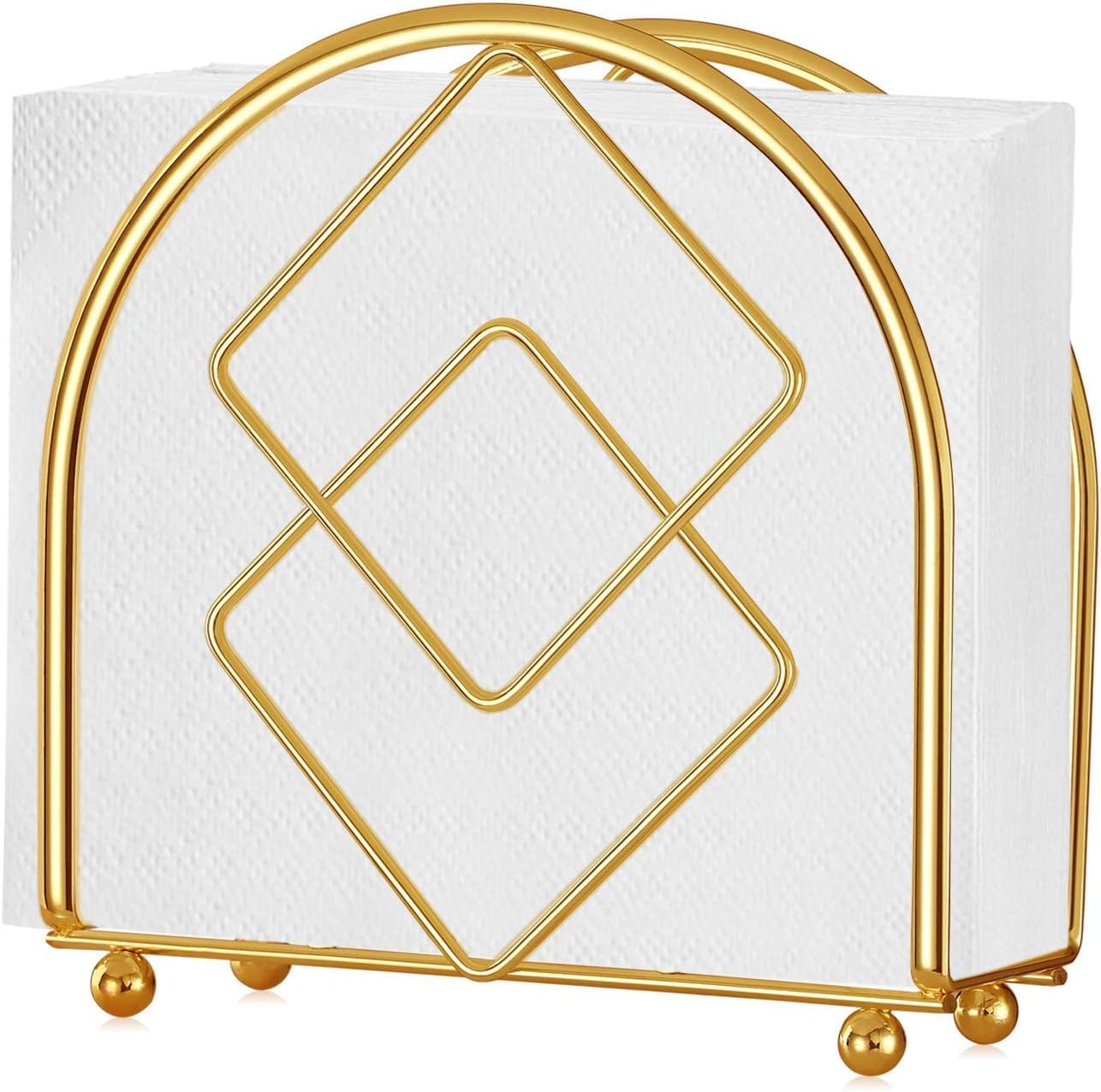 Napkin Holder for Dining Table - Home Décor, Freestanding Metal Paper Holder for Kitchen Countertop, Heavy Duty Napkin Paper Organizer, Tissue Dispenser Stand for Home Restaurant (Gold)