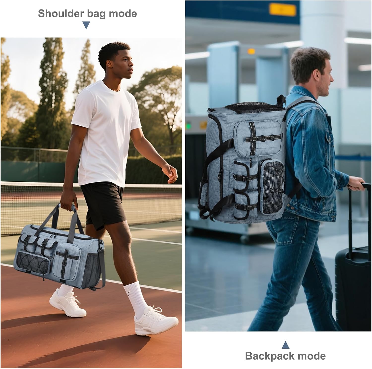 Gym Bag for Men Women, 40L Sport Duffel Bag, Anti-Theft Overnight Backpack W/Shoe Compartment for Fitness Travel, Light Blue - Image 6