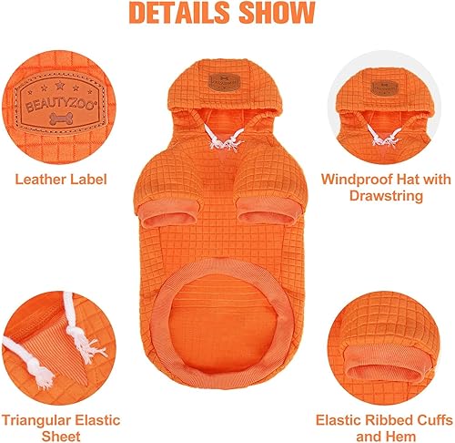 Vista 65 de BEAUTYZOO Suéter con capucha para perros pequeños y medianos con bolsillos, ropa para perros pequeños y medianos, abrigos de algodón laminado