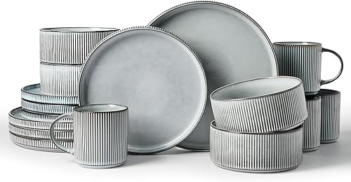 Miniatura 26 de Juego de platos y cuencos Famiware Star, juego de vajilla moderna de cerámica para 6, juego de vajilla de cocina de 18 piezas - Resistente a las