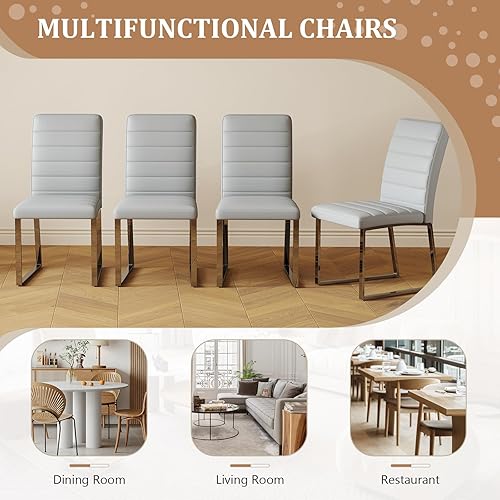 Miniatura 5 de Hommoo Juego de 2 sillas de comedor tapizadas de piel sintética, asiento acolchado sin brazos con patas de metal, moderna silla de comedor para Gris