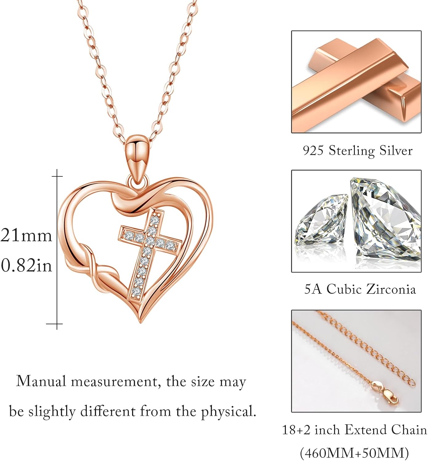 CUOKA MIRACLE Cross Necklace Love Heart Infinity Pendant Necklace 925 Sterling Silver with Dainty Chain 18’’ Jewelry Christmas Gift for Women Girlfriend Valentine Mother Graduation Gift