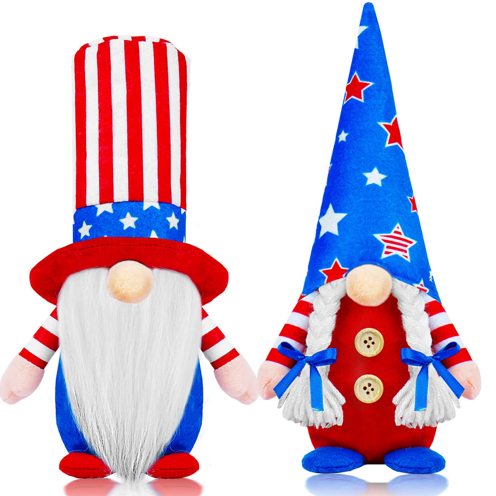 Photo 1 of 2PCS 4th of July Gnome Patriotic Gnomes Plush Independece Gnomes Decorations Couple Handmade Swedish Tomte Gnomes Ornaments for Patriotic Party Table Decoration Tiered Tray Decorations Fireplace Decor