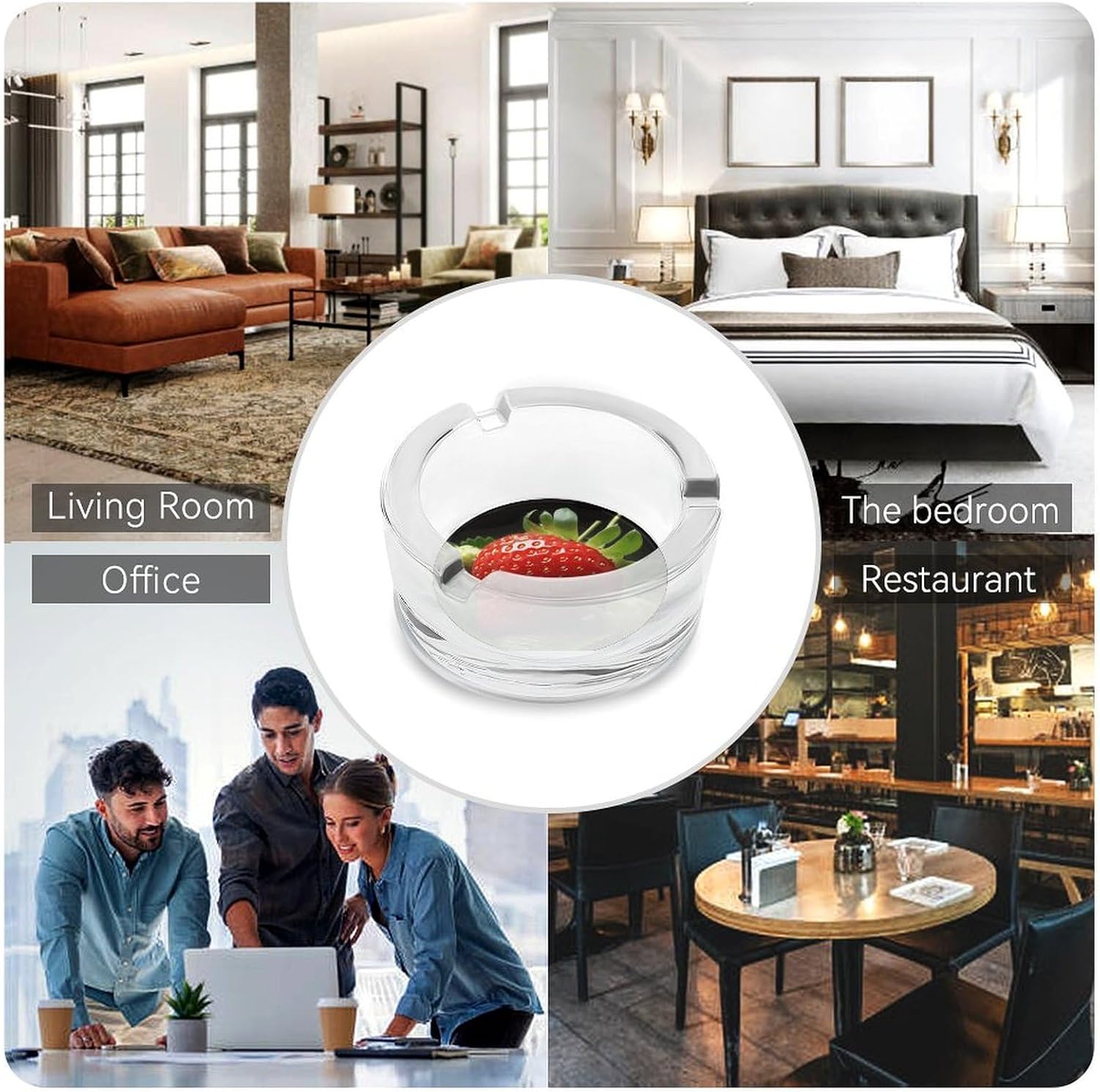 Glass Ashtrays Fruit Strawberry Round Ash Tray for Cigarette Cigar Decorative Ashtray for Home Office Patio Outdoor