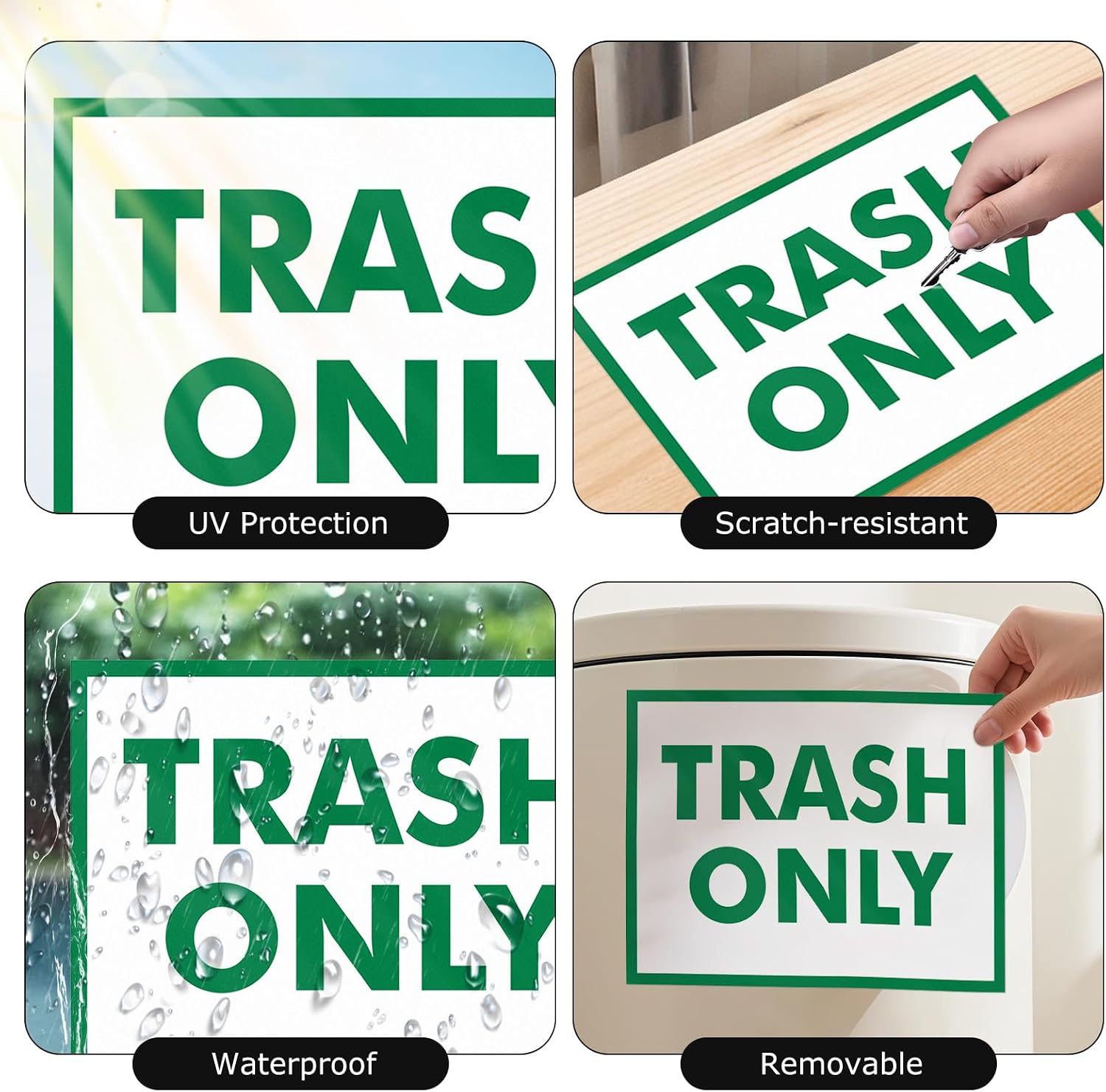 10 Pack Trash Only Stickers 10 × 7 Inches Vinyl Self-Adhesive Weatherproof Yard Waste Sticker Fade Resistance Recycle Sign for Home Office Kitchen Garbage Bin