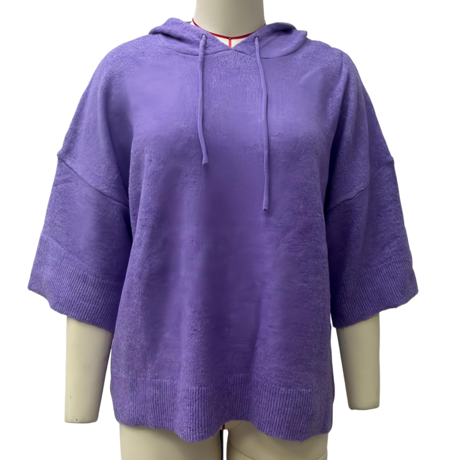 Maglione poncho da donna con cappuccio e maniche a pipistrello a 3/4
