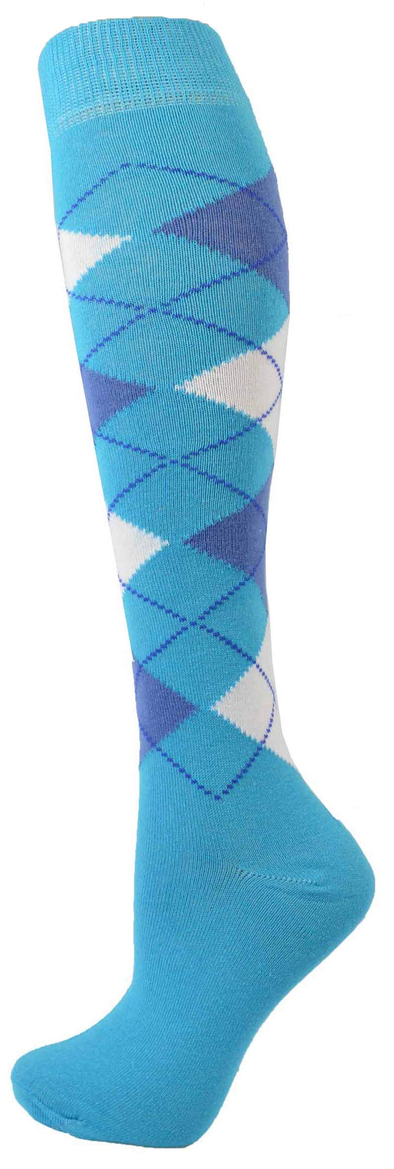 Cotton Rich Knee High Argyle Design Socks (White on Blue)