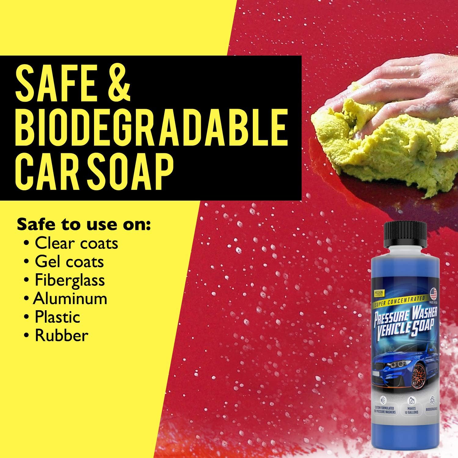 Mission Automotive Car Wash Soap Concentrate - 8 Fl Oz 12-Gallon Yield - Biodegradable Formula & Pressure Washer Solution - Pressure Washer Detergent - Soft Wash & Boat Soap image 4
