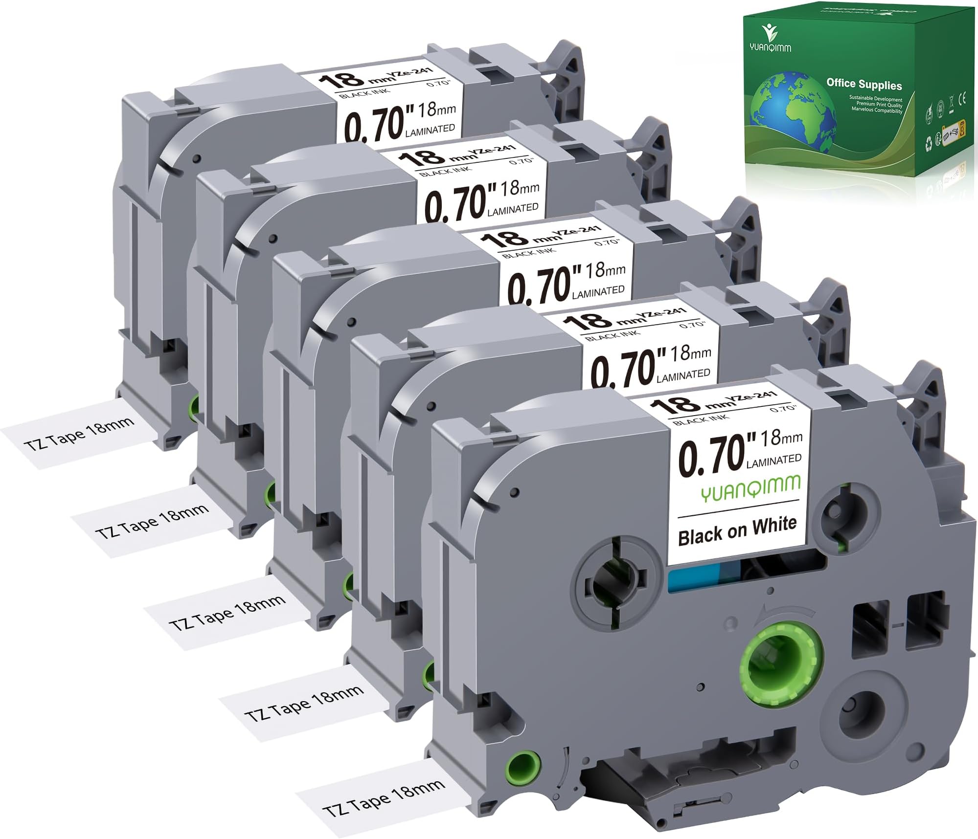 YUANQIMM Compatible with Brother TZe241 TZ Tape 18mm 0.7