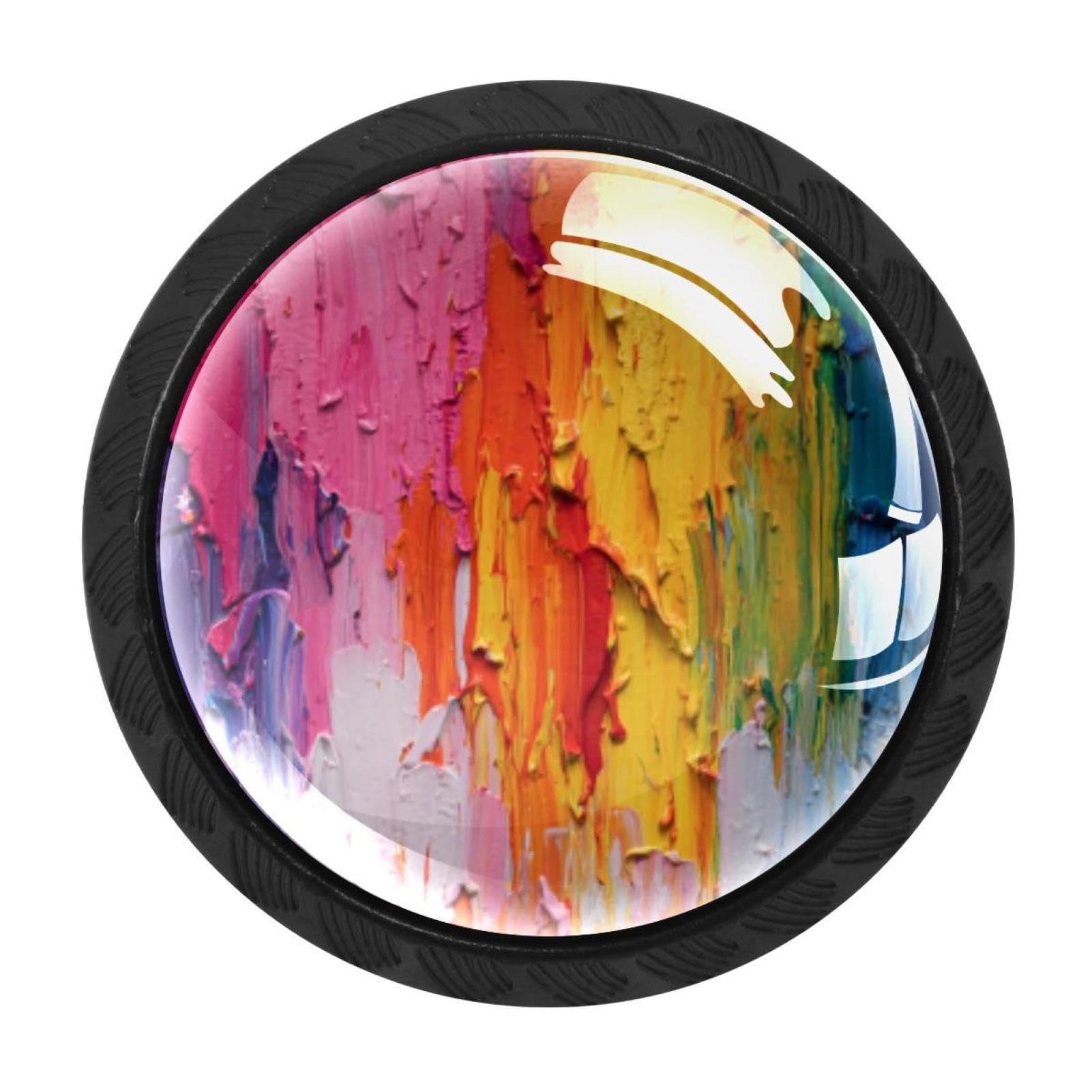 CHENZZZZ Colorful Rainbow Painting (2) Cabinet Knobs 4 Pieces Drawer Kitchen Cabinets Dresser Cupboard Wardrobe Unique Pulls Handles