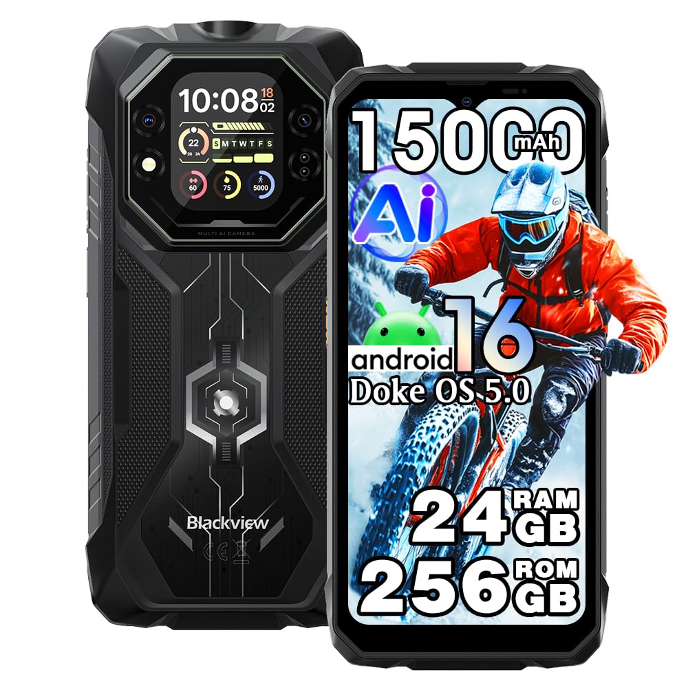 Blackview ROCK 1 Smartphone Rugged 4G – 24GB+256GB, 15000mAh, Doppio Display, 16MP+20MP Night Vision, IP68, NFC