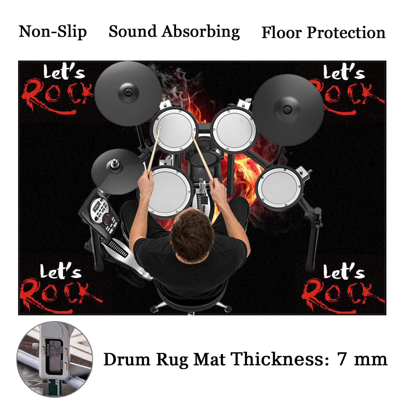 Schlagzeug Teppich Professioneller Schalldicht Drum Teppich 160 x 120 cm Rutschfeste Trommel Matte Schallschutz Akustik Teppich für Bass Drum Snare und Elektronische Instrumente Schlagzeugteppich