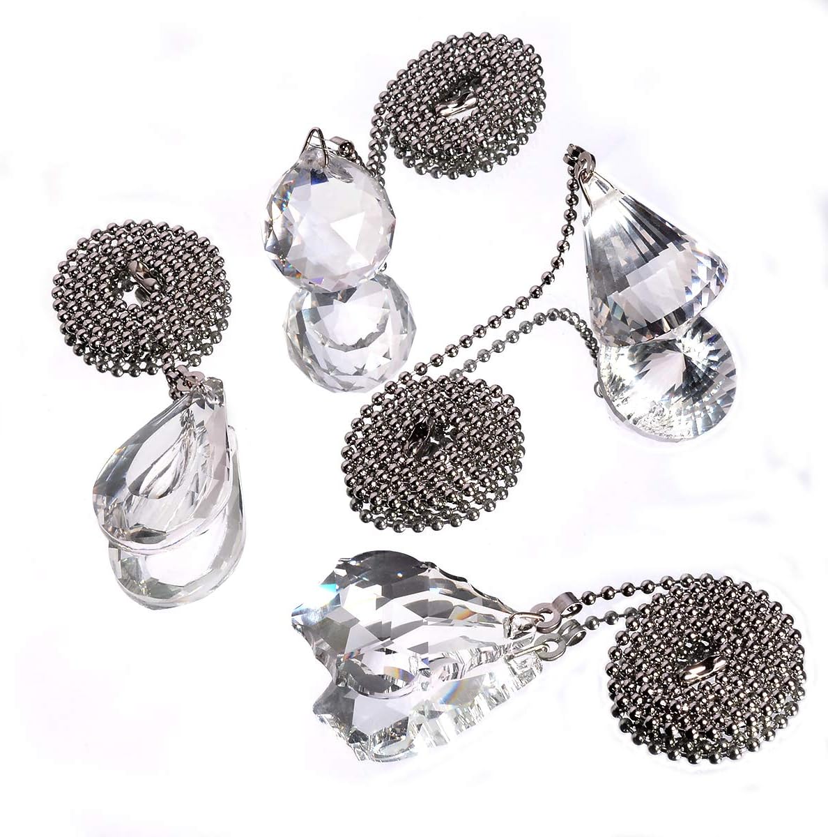 longsheng Clear Crystal Prism Drop Dazzling Crystal Ceiling Fan Pull Chain Pull Chain Extension with Connector for Ceiling Light Fan Set of 4 with Gift Box