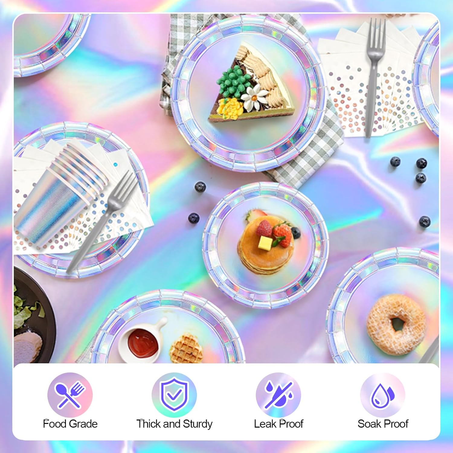 Iridescent Party decorations Kpop Birthday Decorations Holographic Party Supplies Iridescent Plates Cups Napkins Tablecloth Birthday Banner Star Garland Streamer Disco Kpop Party Serve 24 - Image 4