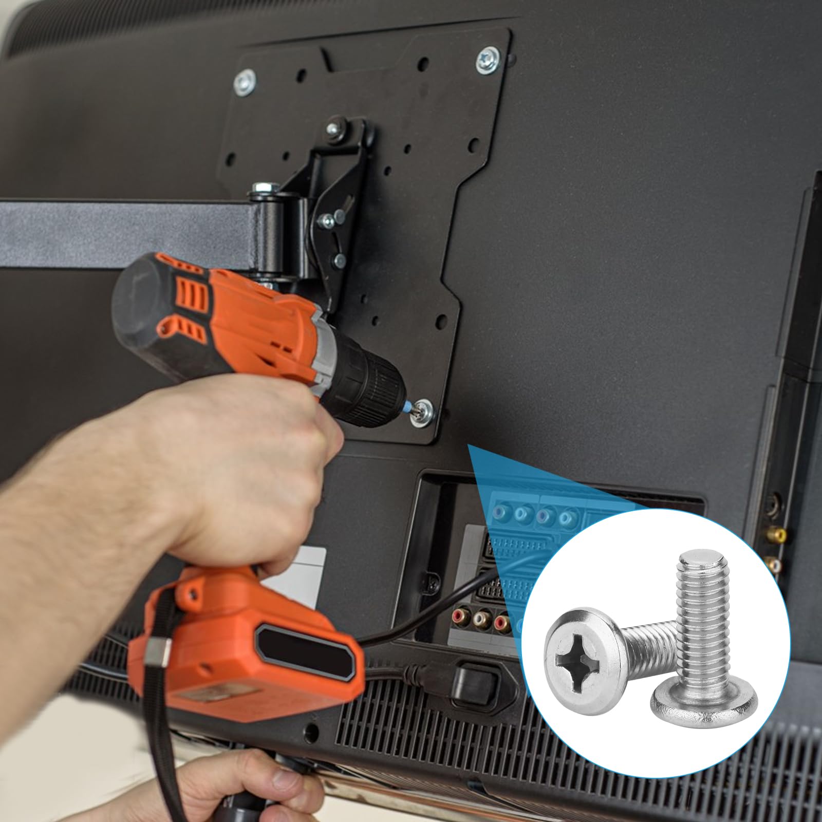 Kit de 48 vis VESA universelles pour supports TV, vis pour moniteurs et écrans muraux, en acier inoxydable, avec rondelles.