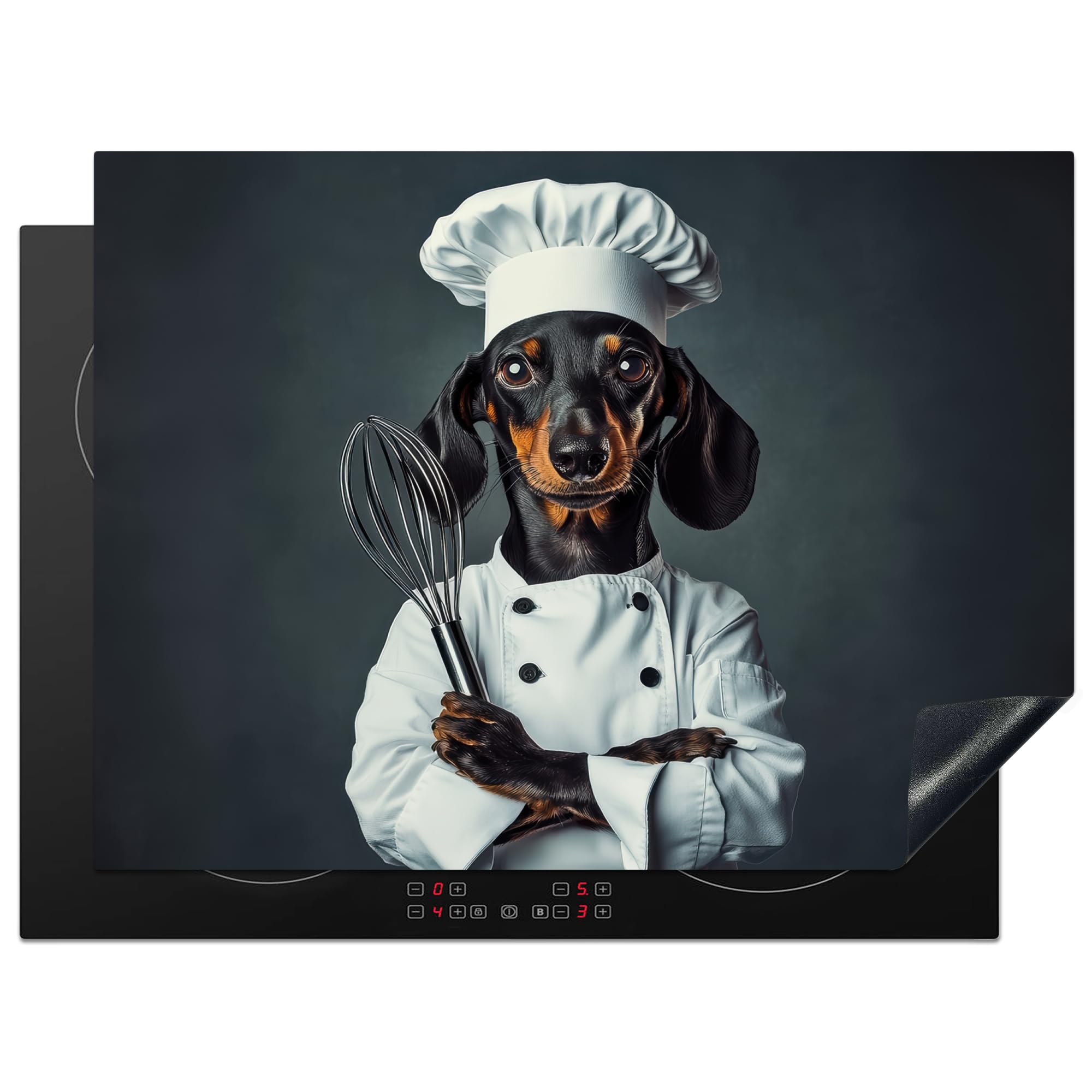KitchenYeah© Induction Hob Protector Mat 20.5"x28" / 71x52 cm Stove Cap Top Cover Kitchen Cooker Covers for Electric Hobs Vinyl Dog - Garde - Chefs Hat