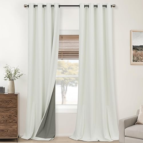 Miniatura 29 de Cortinas opacas de lino blanco de 84 pulgadas de largo, juego de 2 paneles, cortinas opacas con aislamiento térmico que oscurecen la habitación con