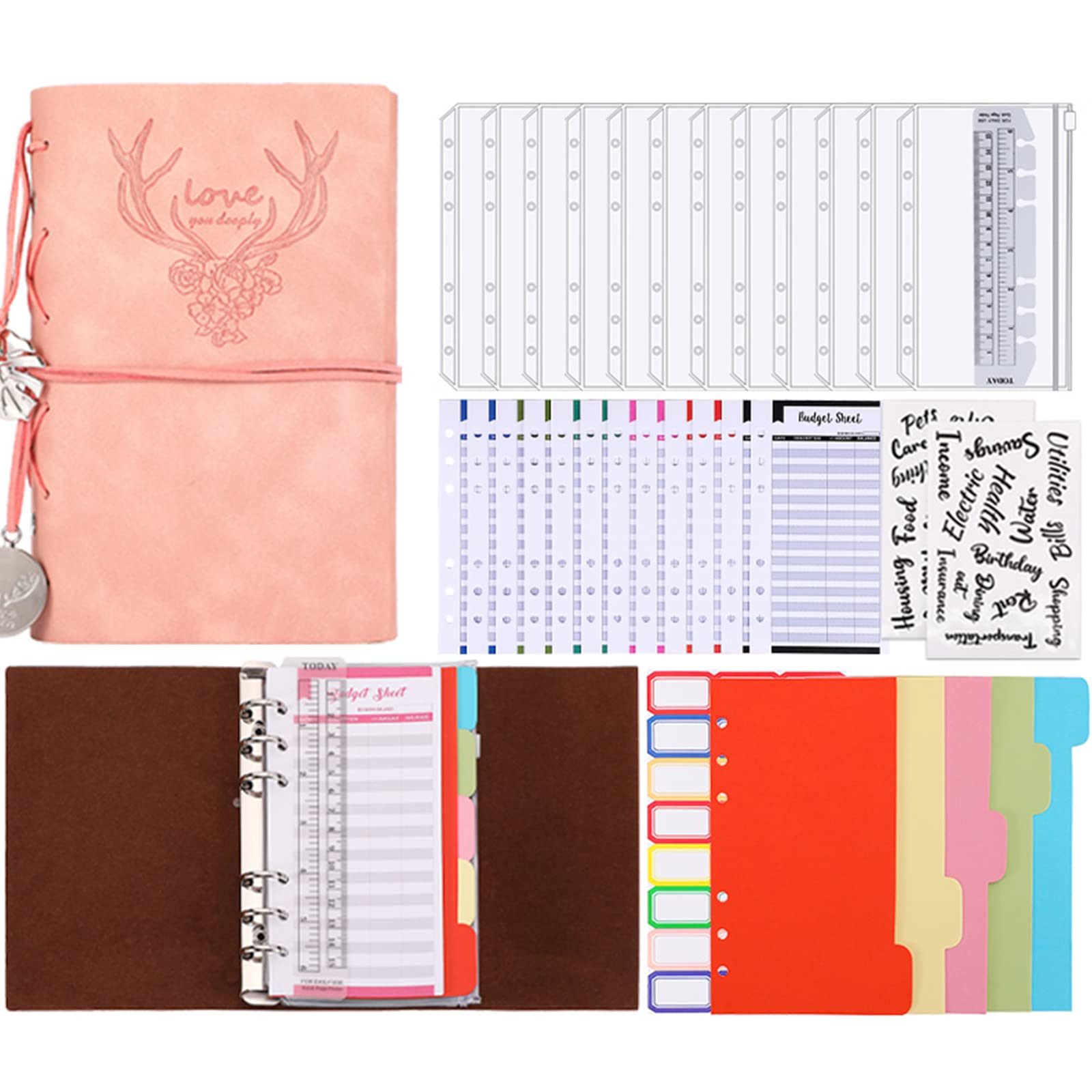 Binder with Zipper Envelopes & Expense Budget Sheets, Money Organizer for Cash, Cash Envelopes for Budgeting, Savings Binder, Budget Binder with Cash Envelopes, Cash Wallet Envelope System