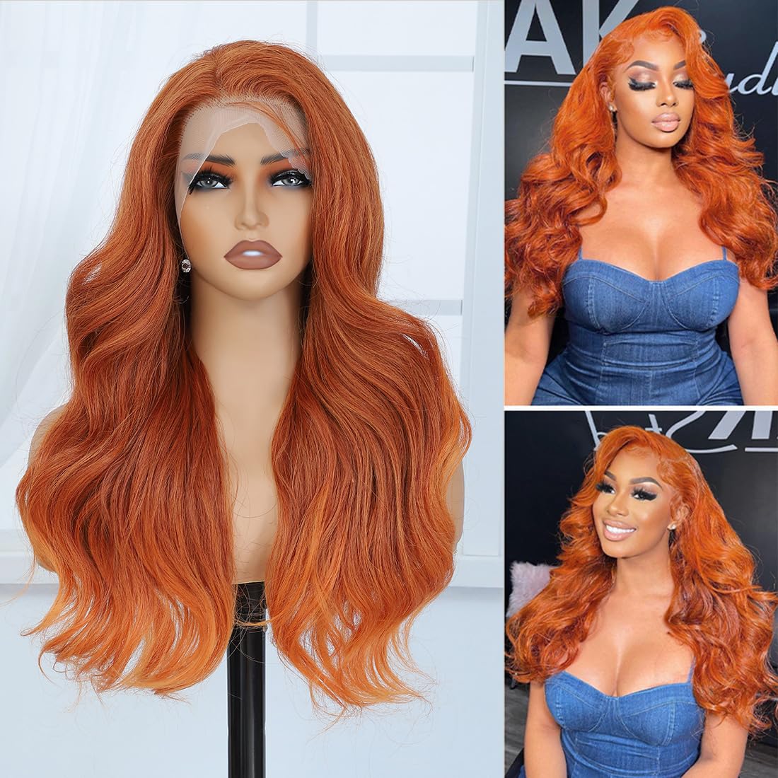 Photo 1 of Veally Ginger Orange Lace Front Wig Pre Plucked Ready to Wear 13x4 HD Glueless Body Wave Ginger Lace Front Wig for Women Natural Looking Synthetic Heat Resistant Fiber Ginger Wig (Ginger Orange)