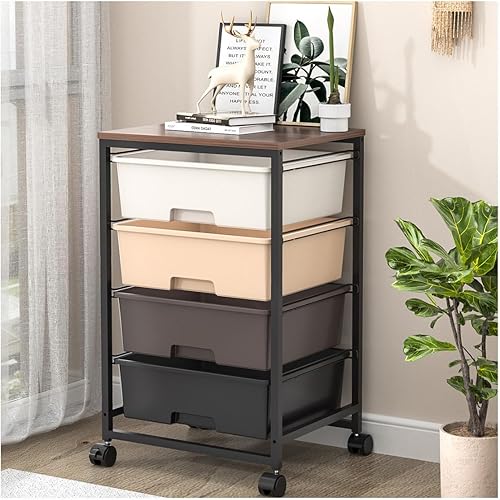 SYKIARIOL Carrito utilitario con cajones y mesa de madera, carrito de almacenamiento con ruedas de 4 cajones, organizador de artes y manualidades,
