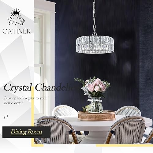 Miniatura 5 de Candelabros de cristal cromado, moderna lámpara de techo semiempotrada, pequeña lámpara colgante de cristal redondo de 4 pulgadas, 12 pulgadas de