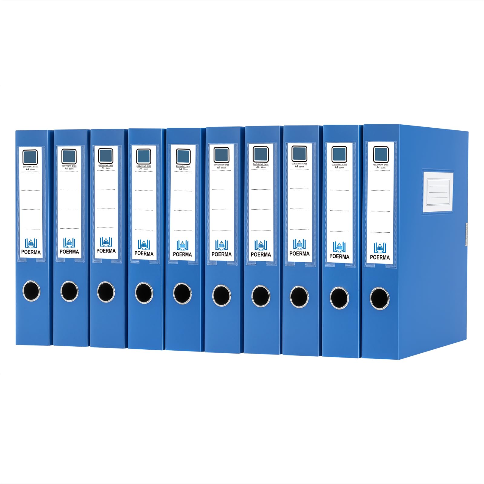 POERMA Box Files A4, 10 PCS Folding Plastic Filing Boxes, 55mm Spine (Blue)