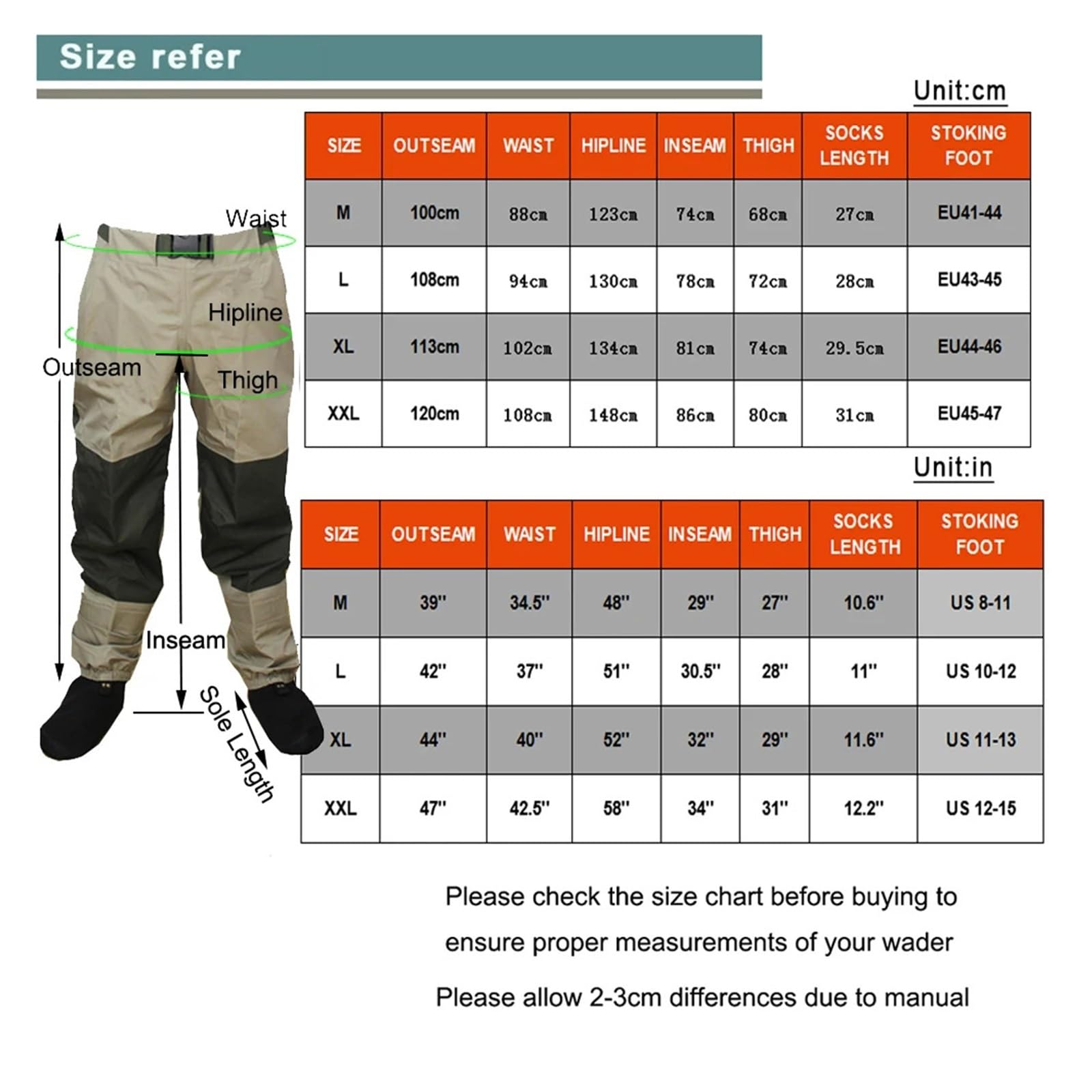 Waders Trampolieri da Pesca a Mosca Impermeabili e Traspiranti a 3 Strati, Pantaloni da trampoliere da Caccia durevoli, Pantaloni Alti da Calza per Uomini e Donne(XL)