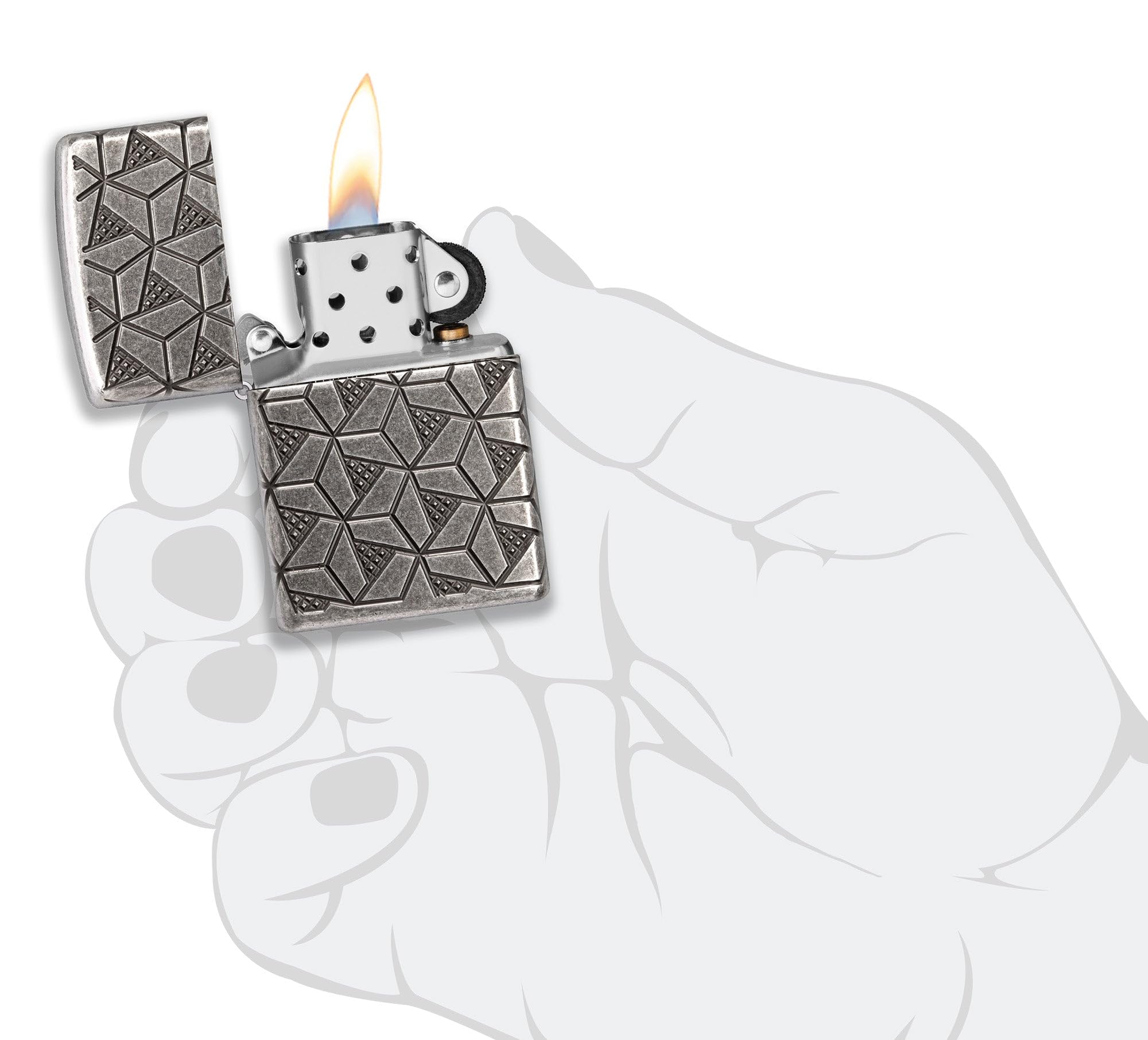Zippo Armor Case Silver Plate Geometric Pattern Sturmfeuerzeug nachfüllbar windfest Geschenkbox Made in USA