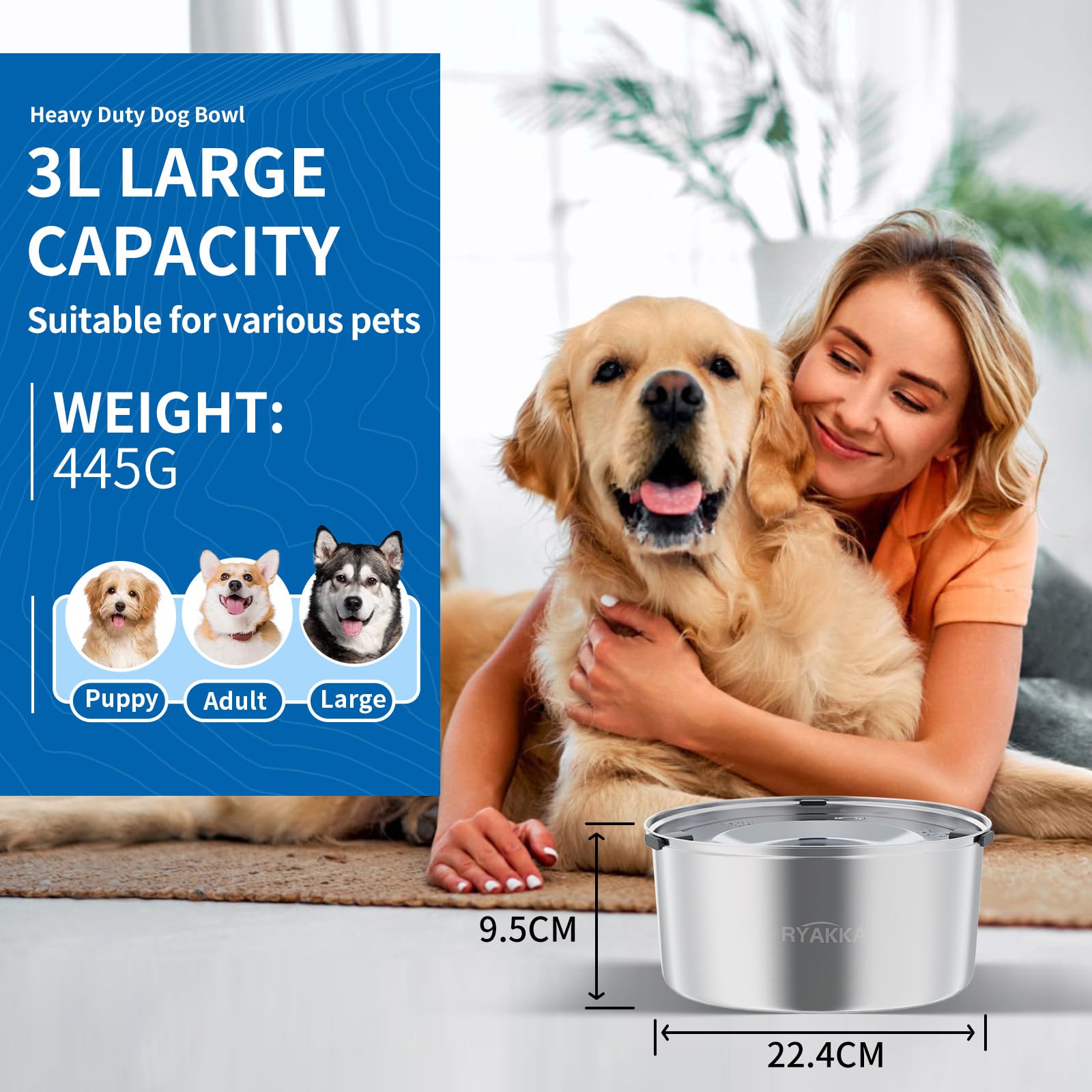 3L Anti Schling Wassernapf Hunde ohne Sabbern Edelstahl Trinknapf für Reisen| Anti Schlabber | Slow Feeder Reisenäpfe für Mittelgroße & Sloppy Hunde